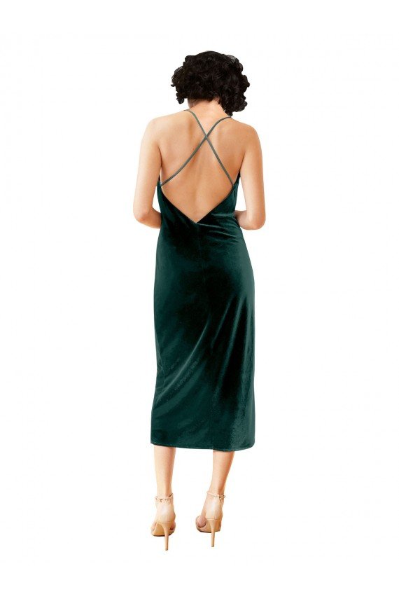 Best Midi Length Sleek Cowl Neckline Short Velvet Cocktail Prom Dress / Homecoming Dress UK
