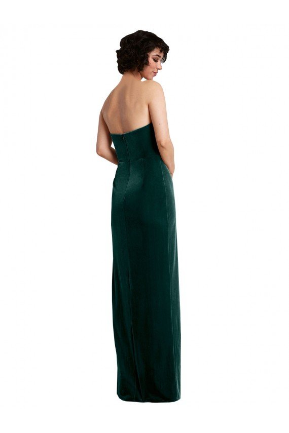 Best Scooped Strapless Long Velvet Prom Dress with Daring Side Slit UK